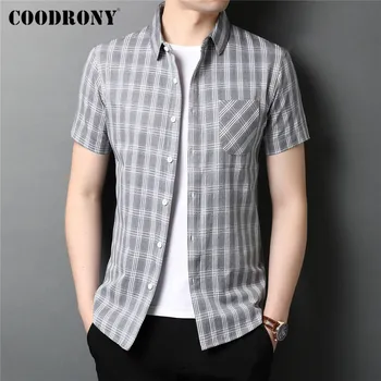 COODRONY Marka Yaz Yeni Varış Streetwear Moda Ekose Gerçek Cep Yumuşak Pamuk Kısa Kollu Casual Gömlek Erkek Giyim C6090S  10
