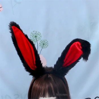 Sevimli Kadın Kızlar Tavşan Kulaklar Kafa Bandı Lolita Cosplay Kabarık Peluş Tatlı Uzun Tavşan Kulaklar Bandana Saç Çember Karikatür Anime Kawaii  10