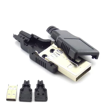 500 adet / grup toptan 3 in 1 Tip A Erkek 2.0 USB soketli konnektör 4 Pin Fiş Siyah Plastik Kapaklı Lehim Tipi DIY Konektörü  10