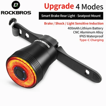 ROCKBROS akıllı bisiklet kuyruk ışık tipi-C şarj edilebilir Ultra parlak fren algılama bisiklet IPX6 arka lamba anlamda el feneri kırmızı ışık  10