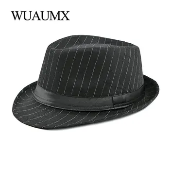 Wuaumx Vintage Şerit Caz Şapka Erkekler Üst Fedoras Şapka Erkek Sonbahar Kış Retro Melon Şapka Beyefendi Panama Kap Toptan  5