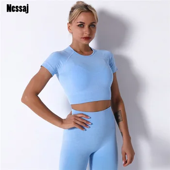 Nessaj Düz Renk Vital Dikişsiz Spor Gömlek Kadın Spor Kısa Kollu Üst Egzersiz Üstleri Spor Giyim spor giyim koşu tişörtü  10