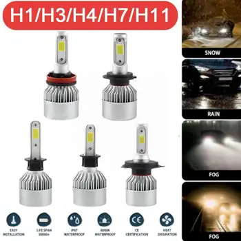 H1 / H3 / H4 / H7/H11 LED far ampulü COB araba ledi Farlar Ampuller Hi / Lo Işın 16000LM 6000K otomatik kafa Lambası 36W LED ışıkları C4A4  10