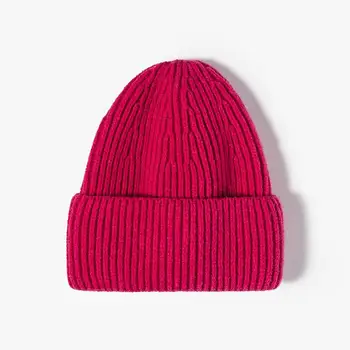 LDSLYJR 2021 Sonbahar ve kış Akrilik Düz Renk Kalınlaşmak örme şapka sıcak şapka Skullies kap bere şapka Erkekler ve Kadınlar için 64  5