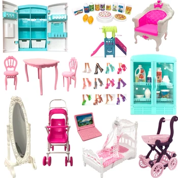 NK Sıcak Satış Oyuncaklar Ayna Askıları Ayakkabı Yatak barbie bebek Mobilya Oyuncak Oyna Pretend Kelly Dollhouse Bebek Aksesuarı JJ  4