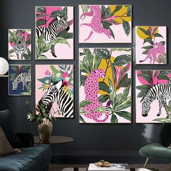 Botanik Çita Duvar sanat posterleri Zebra Tropikal Baskı tuval Boyama Galerisi Duvar Sanatı Çerçeve Retro Resim Yapıt Ev Dekor  10