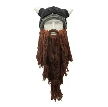 Komik Adam Vikings Kasketleri örgü şapkalar Sakal Öküz Boynuz El Yapımı Örme erkek Kış Şapka Sıcak Kapaklar Kadın Hediye Parti Maskesi Cosplay Kap  5
