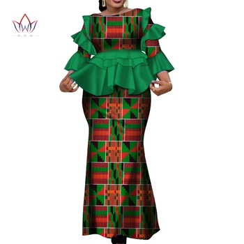 Afrika İki Parçalı Set Kadınlar İçin Moda Dashiki daha Fırfır Afrika Giysi Bazin Artı Boyutu kadın giysisi için Parti WY4142  10