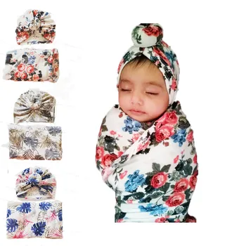 Yenidoğan Bebek şapka türban Pamuk bere 0-3M bebek Bebek Kundak battaniye erkek kız Çiçek Bebek şal  5