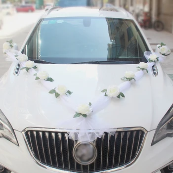 1 takım Beyaz Gül yapay çiçek Düğün Araba Dekorasyon için Gelin Araba Süslemeleri Kapı Kolu ipek çiçek Düğün parti Dekor  10