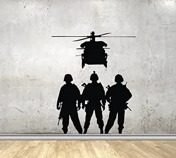 Duvar Çıkartmaları Askeri Ordu Siluet Veteran Askerler Helikopter Dekor Çıkartmaları Vinil WL1192  10