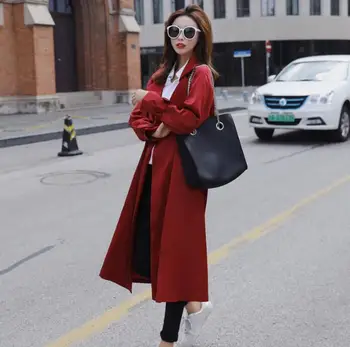 2020 Yeni Uzun Siper Kadın İlkbahar Sonbahar Kış Siperler Moda Rahat Ceket Palto Rüzgarlık Dış Giyim Haki Kırmızı Trençkot  10