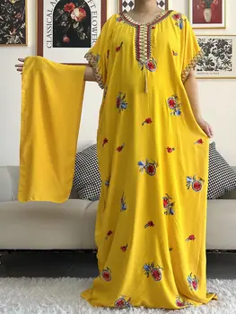 Yeni Kısa Kollu Afrika Dashiki Baskı Çiçek Katı Pamuk Kaftan 2 Adet Zarif Bayan Yaz Maxi Günlük Elbiseler Vestidos  5