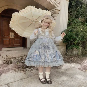 Saray prenses tatlı lolita elbise vintage peter pan yaka yüksek bel baskı viktorya dönemi tarzı elbise kawaii kız gotik lolita op cos  4