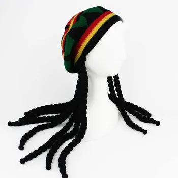Hip hop şapka süslü elbise Parti Kostüm Hippi bere Dreadlocks Peruk rasta şapka Bob Marley Karayip süslü elbise Şapka  5