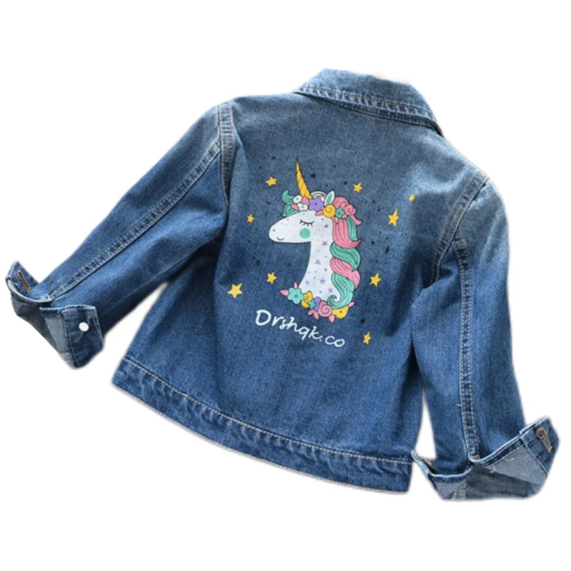 Ilkbahar Sonbahar Kızlar Denim Ceket Moda Karikatür Unicorn Rüzgarlık 2-8 Yıl Pamuk Çocuk Giysileri Bebek Çocuk Giyim