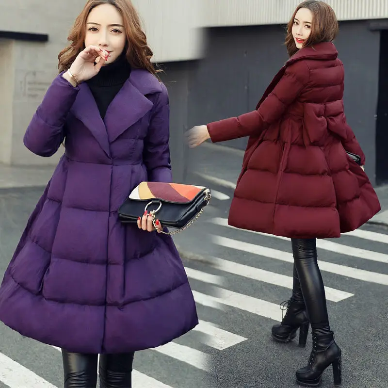 2021 Kış Yeni Kabarık Tip A Aşağı pamuklu ceket kadın Kore İnce Bel Sıcak Parka Ceket Mor Kalınlaşmak Kadın Uzun Dış Giyim