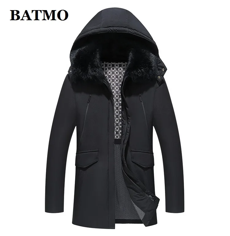 BATMO 90 % beyaz ördek aşağı ve tavşan kürk yaka kapşonlu ceketler erkekler,erkek kalın ceket ,artı boyutu M-5XL 1706