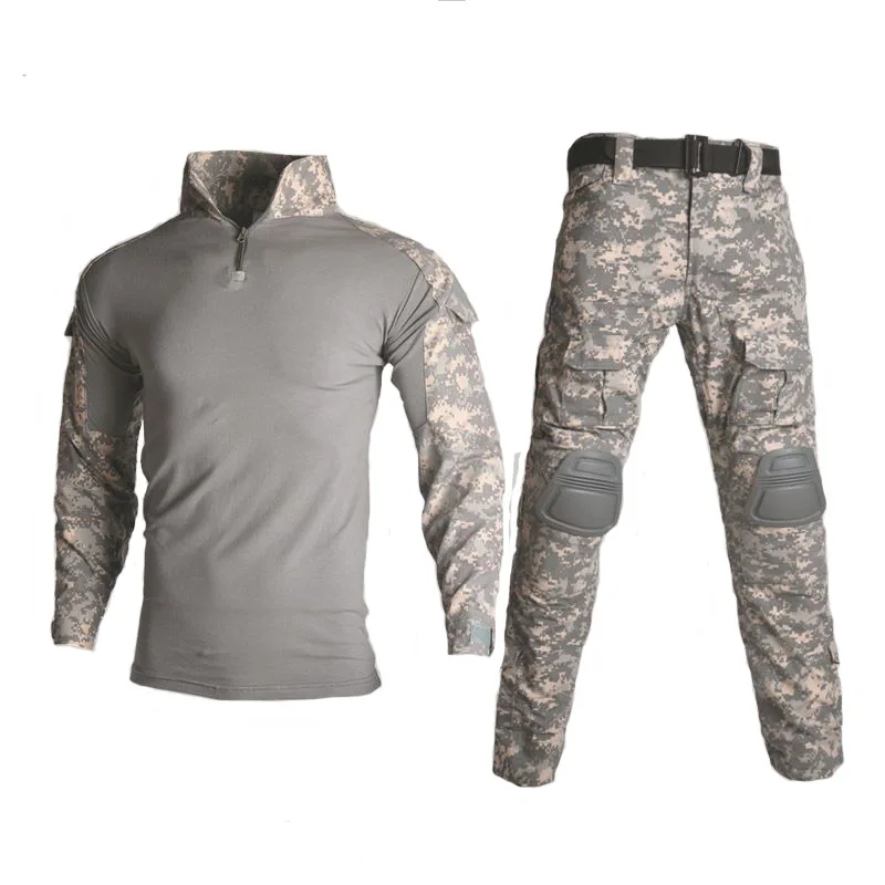 Askeri Ordu Savaş Üniforma Ghillie Takım Elbise Taktik Kamuflaj Pantolon Gömlek Avcılık Takım Elbise Woodland Takım Elbise Çıkarılabilir Diz Pedleri ile