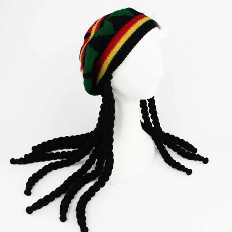 Hip hop şapka süslü elbise Parti Kostüm Hippi bere Dreadlocks Peruk rasta şapka Bob Marley Karayip süslü elbise Şapka